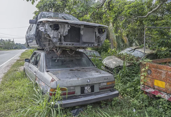 Sitiawan Perak Malaisie Mars 2018 Deux Épaves Abandonnées Bord Route — Photo