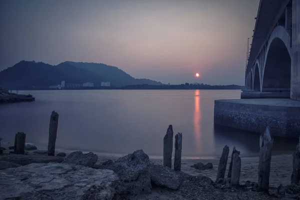 Abend Der Betonbrücke — Stockfoto