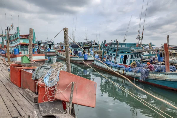 Sihanoukville Kambodža Února 2019 Nádherná Denní Scenérie Rybářských Lodí Člunů — Stock fotografie