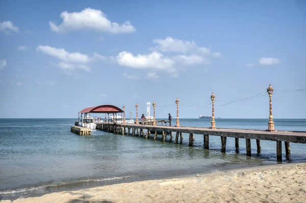 Sihanoukville Cambodia February 2019 Scene Concrete Jetty Tourist Boats Harbor — Stock Photo, Image