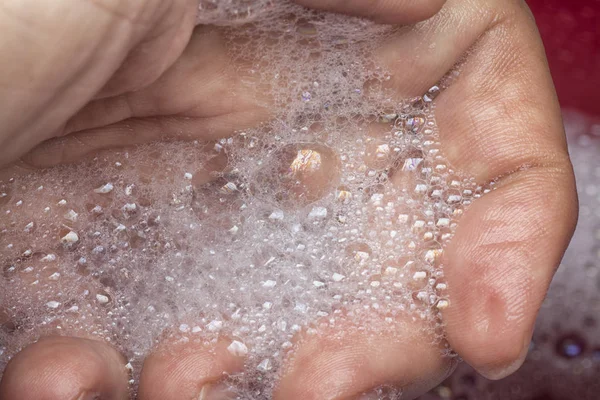 Wassen Hand Met Zeepwater — Stockfoto