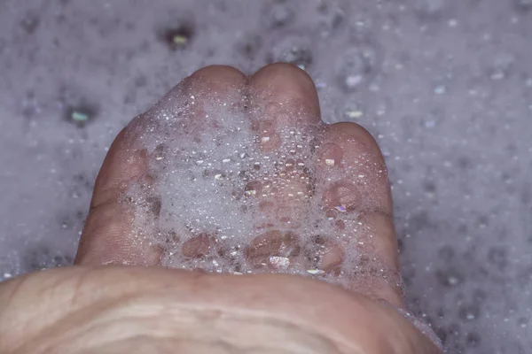 Wassen Hand Met Zeepwater — Stockfoto