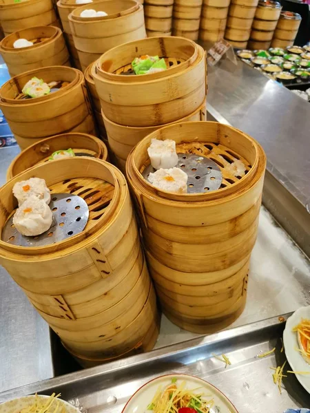 Variedades Delicioso Dimsum Chino Vapor Frito Carnes Verduras — Foto de Stock