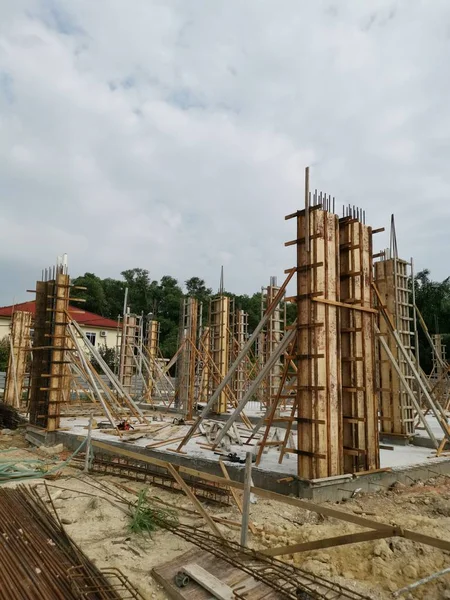 Pilar Básico Cimentación Reforzado Principalmente Para Construcción — Foto de Stock