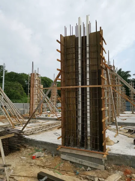 Primarily Reinforced Foundation Base Pillar Construction Site — Stock Photo, Image