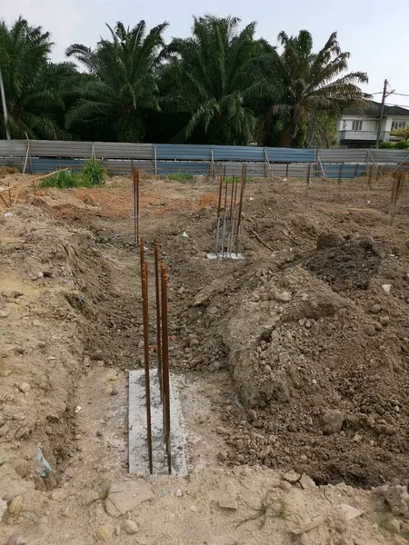 Främst Förstärkt Fundament Bas Pelare Byggarbetsplatsen — Stockfoto