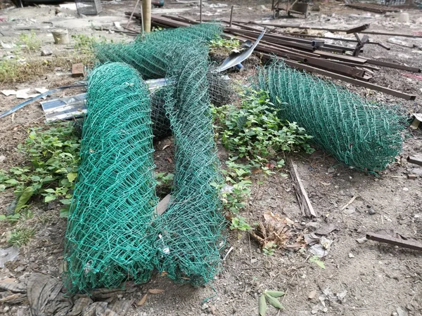 Green Pvc Coated Galvanized Steel Barbwire Fence Roll — Stock Photo, Image