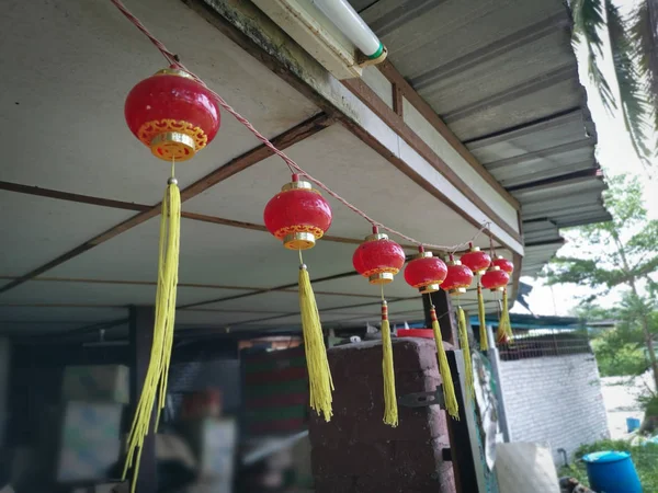 One Stretch Small Red Lanterns Ceiling — Stock Photo, Image