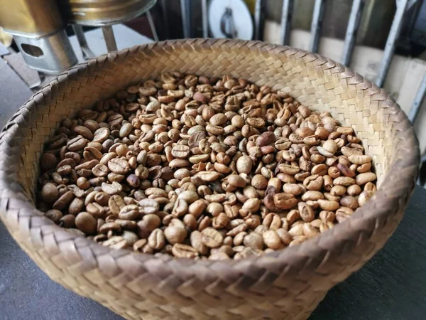 Basket Fresh Dried Coffee Seeds — Stock Photo, Image