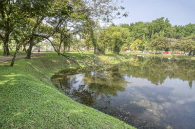 Perak, Malezya. 16 Eylül 2019: Taiping Lake Garden Park'ta sakin vakit geçirmenin keyfini çıkaran insanların huzur ve güzel sahneleri.