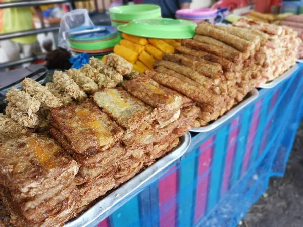 Variety Chinese Deep Fried Meat Cake Roll Sale — Stock Photo, Image