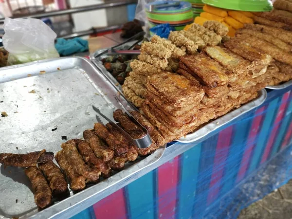 Variety Chinese Deep Fried Meat Cake Roll Sale — Stock Photo, Image