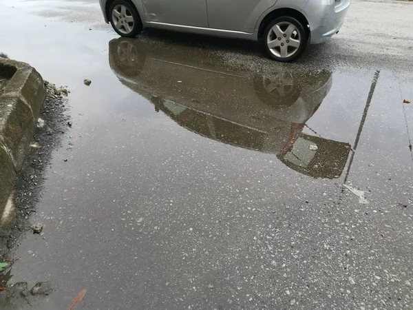 Charco Por Calle Después Una Fuerte Caída — Foto de Stock