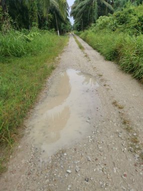 Yoldaki su birikintisi.