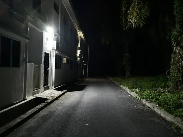 Éclairage Rue Arrière Trottoir Sombre — Photo