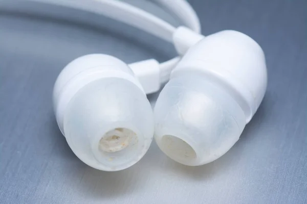 Imágenes Cerca Viejo Usado Enchufe Auriculares Con Cable — Foto de Stock