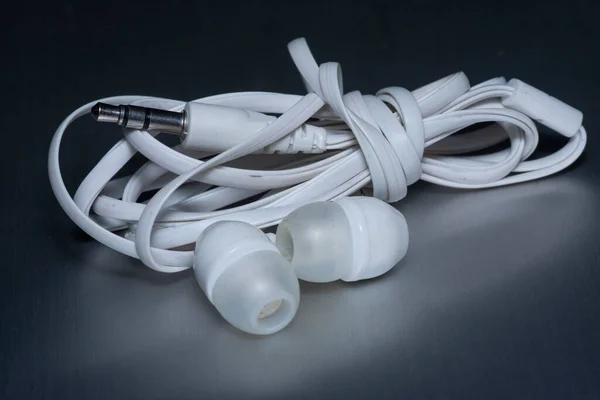 Imágenes Cerca Viejo Usado Enchufe Auriculares Con Cable — Foto de Stock