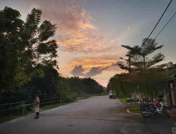Perak Malaysia Juli 2020 Schöne Morgenhimmelszene Der Häuserzeile Entlang Der — Stockfoto
