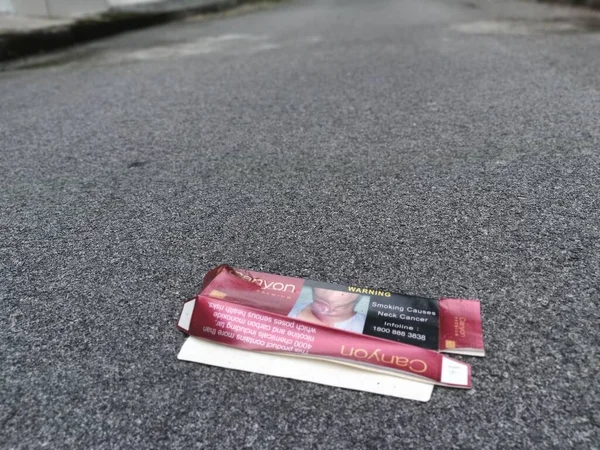 Perak Malesia Agosto 2020 Scena Una Scatola Vuota Carta Sigarette — Foto Stock