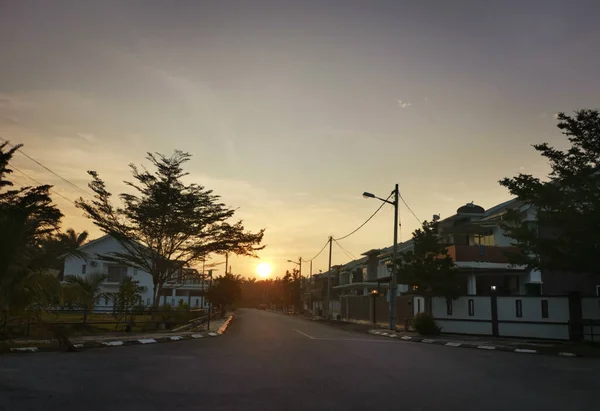 Ранковий Ранковий Схід Сонця Небо Сцена Житлових Будинках — стокове фото