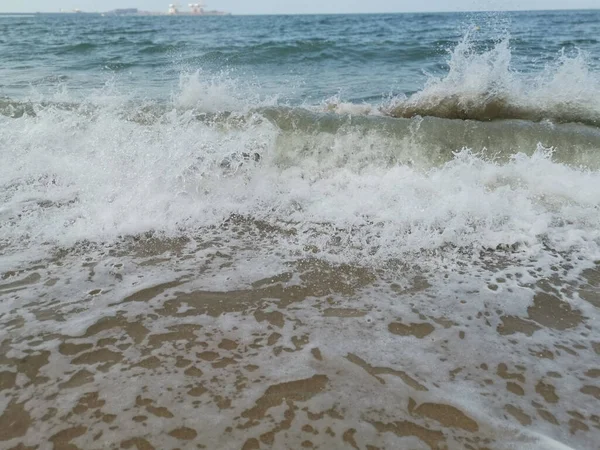 Havsvågor Scen Vid Stranden — Stockfoto