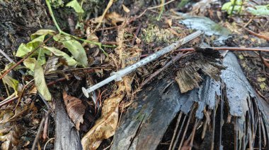 İzole edilmiş tarlada bulunan şırınga iğnesini atın..