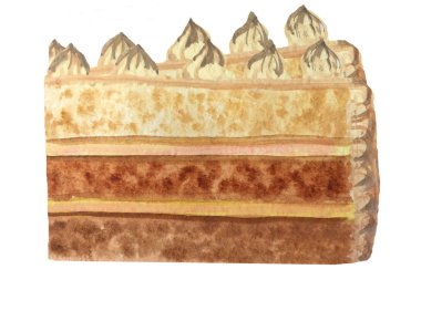 krem ile çikolatalı kek bir dilim. suluboya illüstrasyon fo