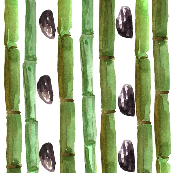 hand-drawing bamboo background with stones. watercolor illustration for design and decoration of cards, wallpapers, invitations.