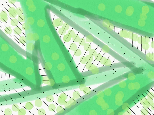 Fondo verde abstracto con líneas y manchas. mano ahogando raster ilustración para el diseño y la decoración . —  Fotos de Stock