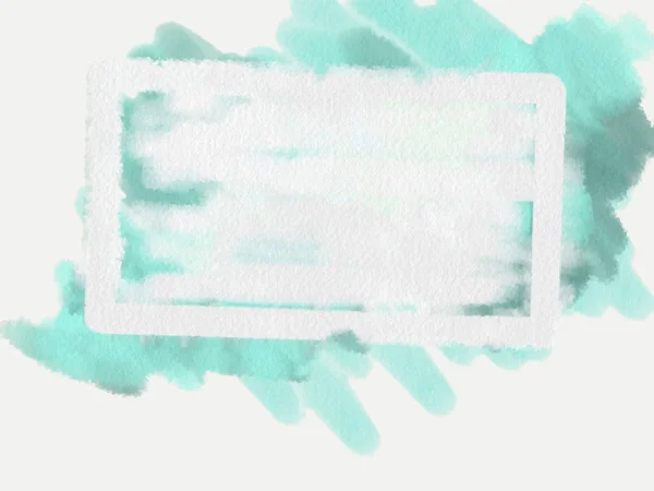Abstrakte Cyan verschwommenen Hintergrund mit weißem leeren Feld. Hand ertrinkende Raster-Illustration für Design und Dekoration. — Stockfoto