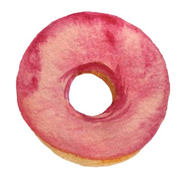 beyaz bir arka plan üzerinde pembe donut. tasarım için suluboya illüstrasyon