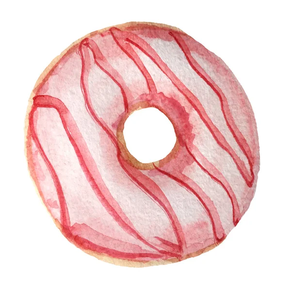 Розовый пончик с глазурью на белом фоне. акварель для дизайна — стоковое фото