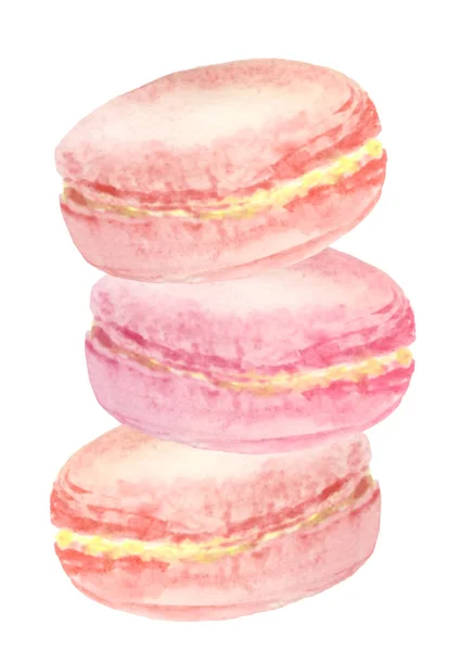 Macaron rose sur fond blanc. illustration aquarelle pour la conception — Photo
