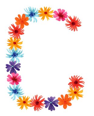 Kır çiçeklerinden C harfi suluboya. tasarım için en iyi monogram