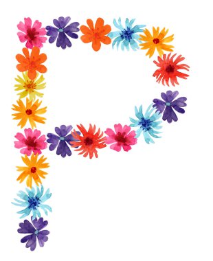 Kır çiçeklerinin suluboya p harfi. tasarım için en iyi monogram