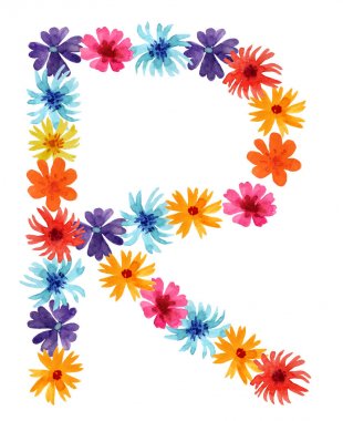 Kır çiçeklerinin suluboya r harfi. tasarım için en iyi monogram