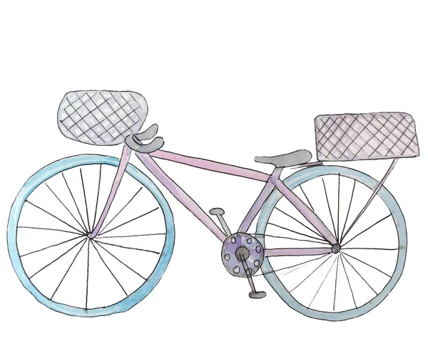 Akwarela rower z dwoma kosz. ilustracja rastrowa dla projektu — Zdjęcie stockowe