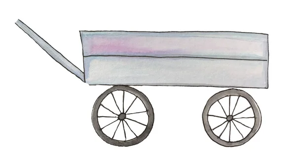 Zahradní vozík s dřevěnou zahradou. akvarel, ilustrace — Stock fotografie