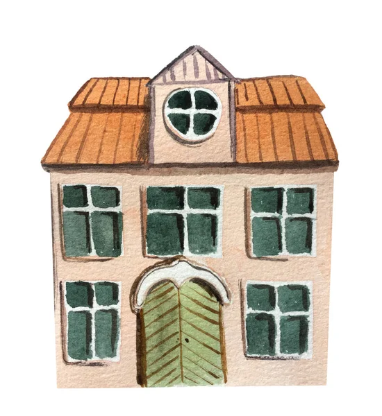 Velký dvoupatový dům. akvarel, ilustrace pro design — Stock fotografie