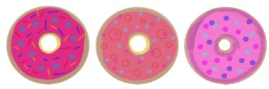 Pembe kremalı üç çörek. tasarım için raster illüstrasyon