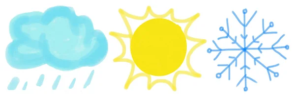 Eine Reihe von Wettersymbolen auf weißem Hintergrund. Raster-Illustration. — Stockfoto