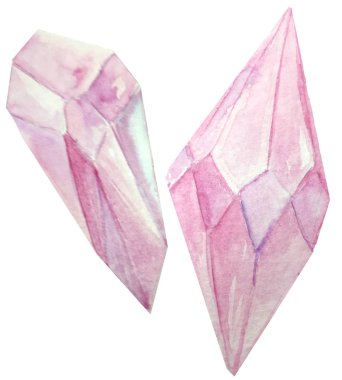 beyaz bir arka plan üzerinde iki pembe kristaller. afiş, dergi tasarımı ve dekorasyonu için suluboya illüstrasyon