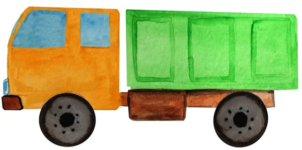 Ciężarówki z zielonym ciałem. akwarela ilustracja kreskówka do projektowania — Zdjęcie stockowe
