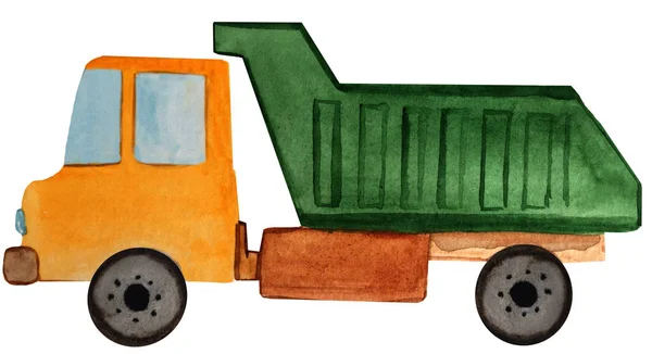 Caminhão caminhão despejo em um fundo branco. ilustração aquarela para design — Fotografia de Stock