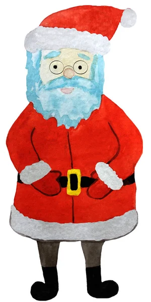 Lindo Santa Claus, elemento de diseño de Navidad. ilustración de dibujo a mano de acuarela para impresiones, carteles, tarjetas — Foto de Stock