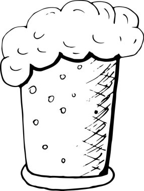 el beyaz bir arka plan üzerinde köpük ile bir bardak bira çizim. Doodle vektör illüstrasyon, menü ve posterler için eleman