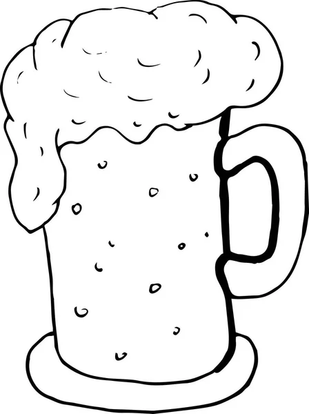 手绘啤酒杯与泡沫的白色背景。涂鸦矢量插图,菜单和海报元素 — 图库矢量图片
