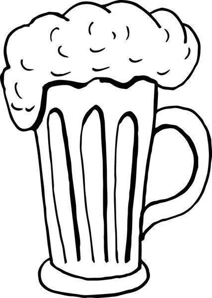 手绘啤酒杯与泡沫的白色背景。涂鸦矢量插图,菜单和海报元素 — 图库矢量图片