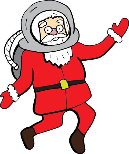 Père Noël en costume spatial dessin animé. caractère de Noël vectoriel pour cartes et impressions — Image vectorielle