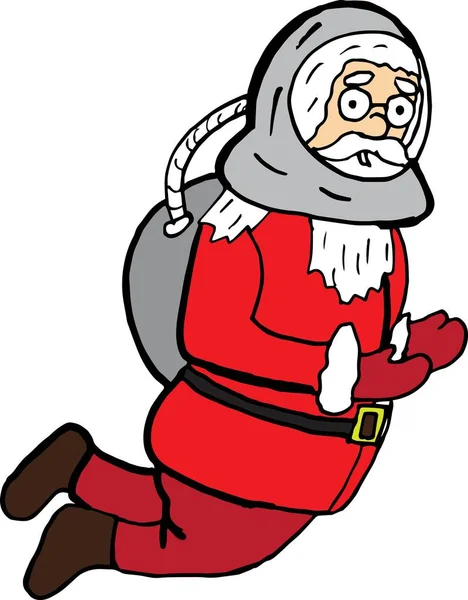 宇宙服で面白い漫画サンタクロース。プリントやポスターのためのベクトルクリスマス文字 — ストックベクタ
